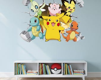 De Pokemon-muursticker | Levendige sticker kinderkamerdecoratie | Anime 3D-muurkunst voor gamers