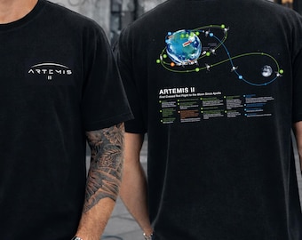 Artemis II Mission T Shirt, Moon Mission Map Shirt, Space Exploration Graphic Tee, First Crewed Test Flight Lunar Orbit Apparel, Space Gift