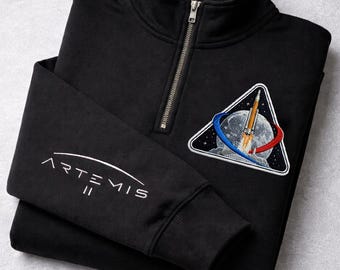 Embroidered Artemis 2 Mission Logo Quarter Zip Sweatshirt – Pullover | Artemis 2 Shirts | Retrun To The Moon