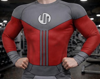 Emperor Mark Invincible Long Sleeve Rash Guard Compression Shirt, Anime Superhero Workout Shirt, Gym Fitness Apparel, Athletic Performance