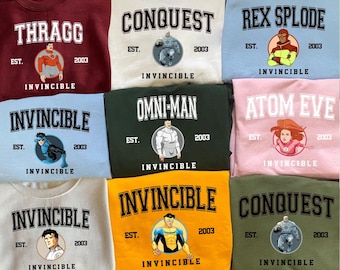 Invincible T-Shirt, Sweatshirt, Unisex Graphic Shirt, Viltrumite, Atom Eve, Omni Man, Conquest, Mark Grayson