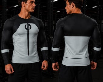 Viltrumite Black Invincible Long Sleeve Rash Guard Compression Shirt, Anime Superhero Workout Shirt, Gym Fitness Apparel, Athletic