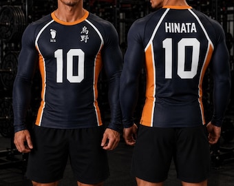Karasuno Hinata 10 Haikyuu Long Sleeve Rash Guard Compression Shirt, Swimming, Anime Superhero Workout Shirt, Gym Fitness Apparel, Athletic