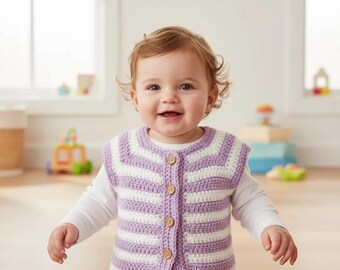 Patroon gehaakt babyvestje (pdf), gehaakt vestje gestreept babyvestje, gehaakt gilet peuter, gehaakt vest baby