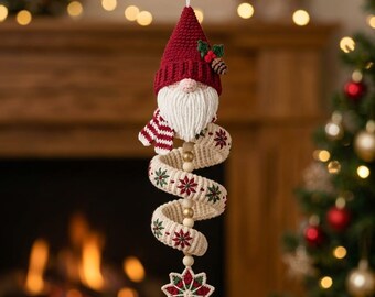 Crochet Gnome Ornament Pattern, Twisted Spiral Gnome, Christmas Hanging Decor PDF