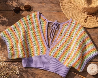 Crochet Granny Stitch Crop Top Pattern PDF, Colorful Boho Summer Top, Easy Crochet Bralette Pattern, Festival Wear Top DIY