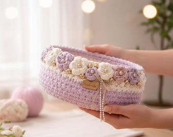 Floral Crochet Basket Pattern, Decorative Storage Basket, Handmade Crochet Organiser, Beginner Friendly Home Decor, PDF
