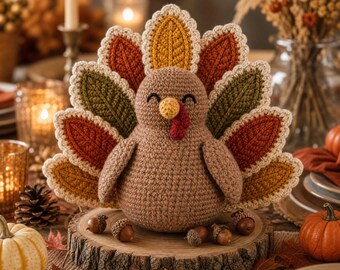 Haakpatroon voor een kalkoen (PDF) | Handleiding voor een amigurumi kalkoen voor Thanksgiving | DIY haakdecoratie voor de herfst | Schattig pluche kalkoenpatroon