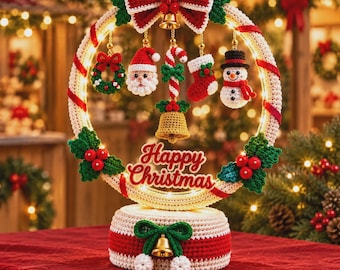 Light Up Holly Wreath Crochet Pattern, Christmas Wreath Centerpiece PDF, LED Holiday Decor