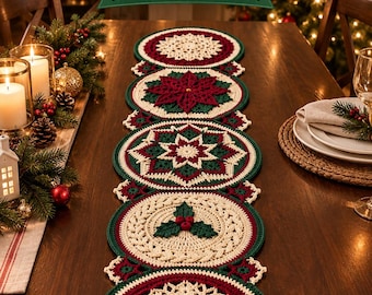 Christmas Crochet Table Runner Pattern, Crochet Table Decor, Holiday Dining Table Runner, Festive PDF Pattern