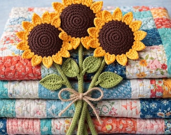 Crochet Sunflower Pattern  for Bouquet, Easy Flower Applique, Easy Flower Applique, PDF