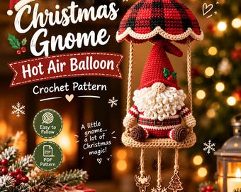 Plaid Canopy Swinging Gnome Ornament Crochet Pattern, Christmas Gnome PDF, Swing Ornament