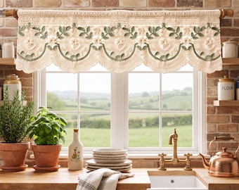 Garden Window Valance Crochet Pattern PDF | Floral Lace Curtain | Farmhouse Cottage Kitchen Decor | Intermediate Digital Download
