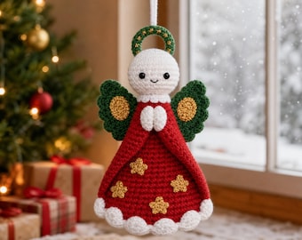 Crochet Angel Ornament Pattern, Amigurumi Christmas Ornament, DIY Xmas Tree Decor, Holiday Decor, Beginner Crochet Keychain, PDF Download