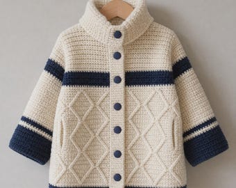 Nautical Cardigan Crochet Pattern PDF | Diamond Stitch Baby Sweater | Toddler Boy Striped Cardigan | Digital Download