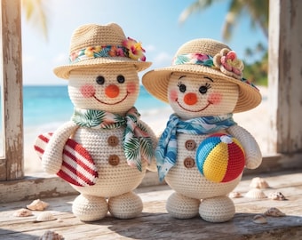 Tropical Beach Snowman Crochet Pattern, Boy & Girl Snowman Amigurumi PDF