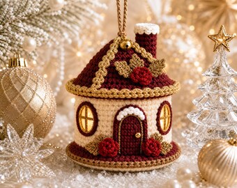 Gingerbread House Ornament Crochet Pattern, Christmas House Ornament, Crochet Christmas Tree Ornament, Holiday House Decor, PDF Pattern