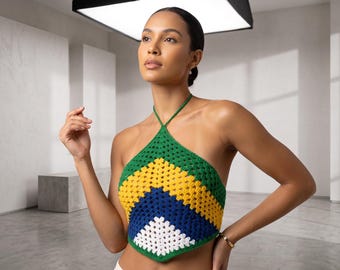 Crochet Halter Crop Top Pattern PDF, Brazil Inspired Granny Stitch Top, Festival Crochet Tank, Summer Beach Top Pattern