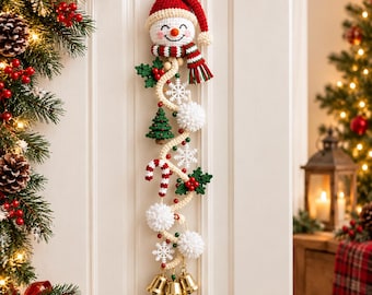 Snowman Crochet Garland Pattern, Christmas Hanging Decor, Holiday Snowman Wall Hanger PDF