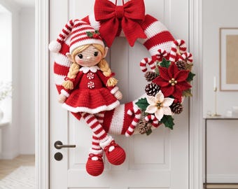 Candy Cane Elf Wreath Crochet Pattern, Christmas Elf Wreath PDF, Holiday Crochet Decor