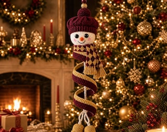 Christmas Snowman Spiral Ornament Crochet Pattern, Crochet Snowman Ornament, Hanging Christmas Decoration, Holiday Tree Decor, PDF Pattern