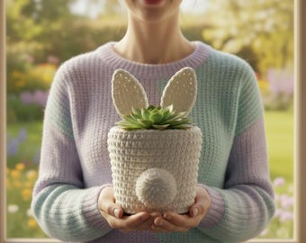Chunky Crochet Bunny Succulent Pot Cover Pattern | Super Bulky Easter Plant Cozy