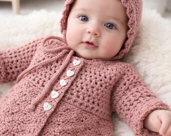 Baby Crochet Cardigan Pattern | Newborn Bonnet Set | Infant Sweater DIY | Baby Shower Gift