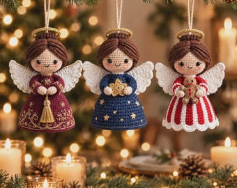 Christmas Angel Ornament Crochet Pattern, 3 Angel Designs, Christmas Tree Ornament PDF, Holiday Crochet Pattern, Intermediate