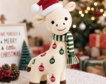 Christmas Giraffe Amigurumi Crochet Pattern PDF, Holiday Giraffe Plush Crochet Pattern, Christmas Toy, Cute Festive Plush Crochet Tutorial