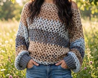 Crochet Mesh Net Sweater Pattern, Oversized Fishnet Pullover Pattern, Boho Crochet Top Tutorial, Lightweight Open Stitch Sweater