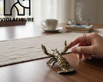 Vintage Brass Lobster Figurine, Antique Metal Crayfish Statue, Miniature Marine Animal Sculpture, Nautical Desk Decor, Sea Creature Gift