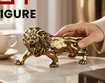 Brass Lion Figurine, Miniature Lion Statue, Gold Animal Decor, Collectible Shelf Accent, Leo Gift, Office Desk Decor