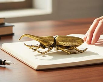 Handmade Brass Beetle Statue, Set of 3 Insects, Solid Hercules Beetle, Stag Figurine, Office Desk Decor, Animal Ornament