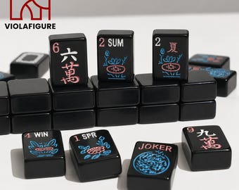 Black American Mahjong Set, Glossy Acrylic Mah Jongg Tiles, Handmade Luxury Game Set for Casual Game Night Gift