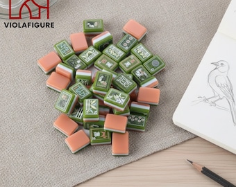Green Peach American Mahjong Set, 3 Layer Acrylic Mah Jongg Tiles, Botanical Floral Game Collection, Luxury Game Night Gift