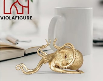 Vintage Brass Octopus Pen Holder, Nautical Desk Ornament, Kraken Stationery Rack, Sea Creature Figure, Steampunk Office Gift, Animal Figure