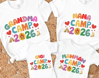 Custom Grandma Camp 2026 Shirt, Colorful Family Camping Tee for Nana Gigi Auntie Mama