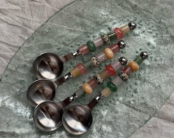 Conjunto de cuchara de piedra preciosa hecha a mano - Cuchara con cuentas personalizada - Set Cuillère Pierre Naturel - Set de regalo - Idée Cadeau - Cuillère Personnalisée