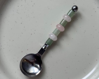 Cuchara de piedras preciosas hecha a mano - Cuchara con cuentas personalizada - Cuillère Pierre Naturel - Regalo - Idée Cadeau - Cuillère Personnalisée