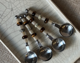 Conjunto de cuchara de piedra preciosa hecha a mano - Cuchara con cuentas personalizada - Set Cuillère Pierre Naturel - Set de regalo - Idée Cadeau - Cuillère Personnalisée