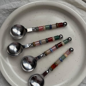 Set Of Handmade Gemstone Spoon - Custom Beaded Spoon - Set Cuillère Pierre Naturel - Gift Set - Idée Cadeau - Cuillère Personnalisée
