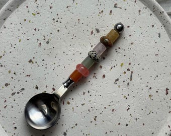 Cuchara de piedras preciosas hecha a mano - Cuchara con cuentas personalizada - Cuillère Pierre Naturel - Regalo - Idée Cadeau - Cuillère Personnalisée