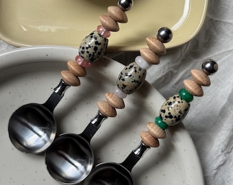 Cuchara de piedras preciosas hecha a mano - Cuchara con cuentas personalizada - Cuillère Pierre Naturel - Regalo - Idée Cadeau - Cuillère Personnalisée
