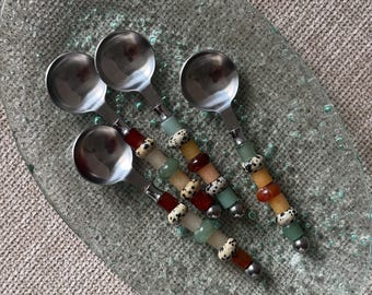 Conjunto de cuchara de piedra preciosa hecha a mano - Cuchara con cuentas personalizada - Set Cuillère Pierre Naturel - Set de regalo - Idée Cadeau - Cuillère Personnalisée