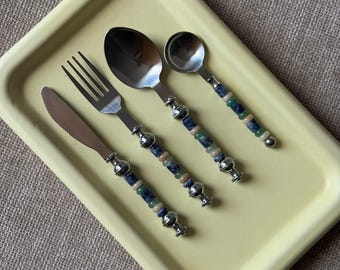 Juego completo de cubiertos / Juego de cubiertos artesanales con piedras preciosas / Juego de cubiertos único / Juego de cubiertos de diseño