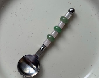 Cuchara de piedras preciosas hecha a mano - Cuchara con cuentas personalizada - Cuillère Pierre Naturel - Regalo - Idée Cadeau - Cuillère Personnalisée