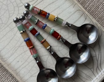 Conjunto de cuchara de piedra preciosa hecha a mano - Cuchara con cuentas personalizada - Set Cuillère Pierre Naturel - Set de regalo - Idée Cadeau - Cuillère Personnalisée