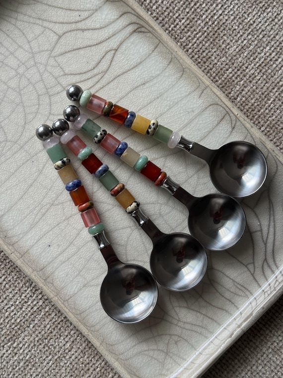 Set Of Handmade Gemstone Spoon - Custom Beaded Spoon - Set Cuillère Pierre Naturel - Gift Set - Idée Cadeau - Cuillère Personnalisée