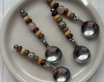 Conjunto de cuchara de piedra preciosa hecha a mano - Cuchara con cuentas personalizada - Set Cuillère Pierre Naturel - Set de regalo - Idée Cadeau - Cuillère Personnalisée
