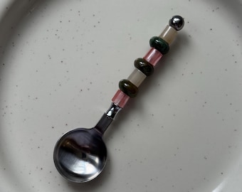 Cuchara de piedras preciosas hecha a mano - Cuchara con cuentas personalizada - Cuillère Pierre Naturel - Regalo - Idée Cadeau - Cuillère Personnalisée